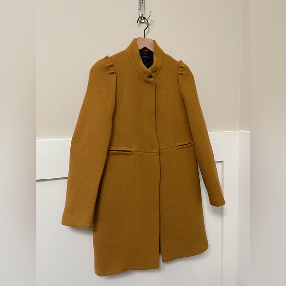 Zara Wool Mid-Length Mustard Orange Peacoat Size Small - Picture 4 of 9